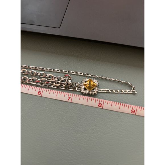 Faux Citrine Necklace Silver Tone Double Strand Adjustable Old Money Layered - Picture 2 of 4